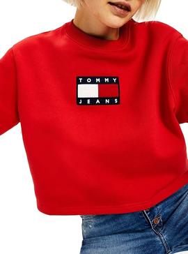 Sweat Tommy Jeans Crew Vermelho para Mulher
