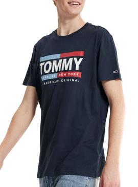 T-Shirt Tommy Jeans Box Logo Azul Marinho para Homem