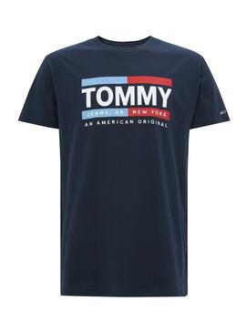 T-Shirt Tommy Jeans Box Logo Azul Marinho para Homem