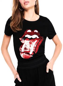 T-Shirt Only Rolling Stones Preto para Mulher