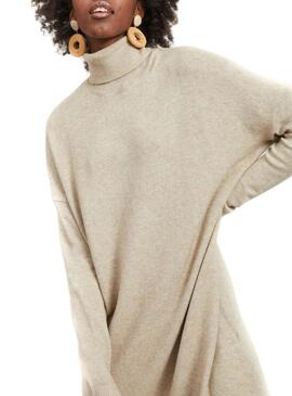 Vestido Vila Viril Rollneck Beige para Mulher