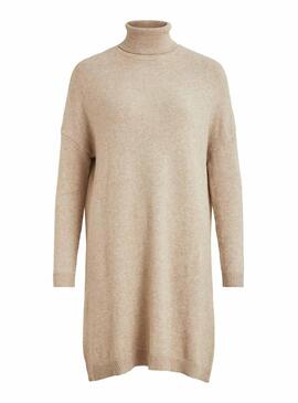 Vestido Vila Viril Rollneck Beige para Mulher