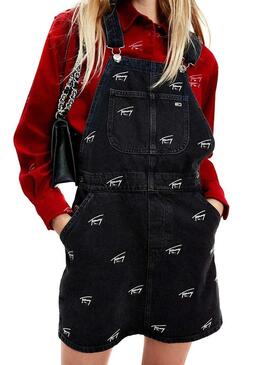 Vestido Tommy Jeans Dungaree Preto para Mulher