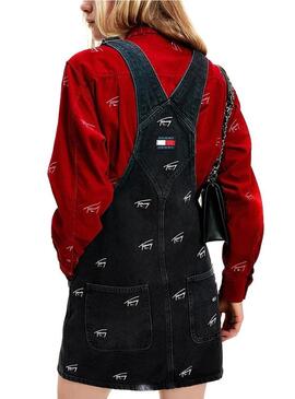 Vestido Tommy Jeans Dungaree Preto para Mulher