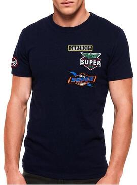 T-Shirt Superdry Patch Azul Marinho Para Homem