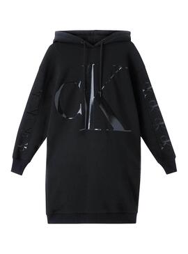 Vestido Calvin Klein Logo Hoodie Preto para Mulher