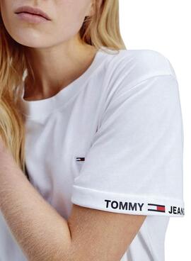 T-Shirt Tommy Jeans Crop Branded Branco Mulher