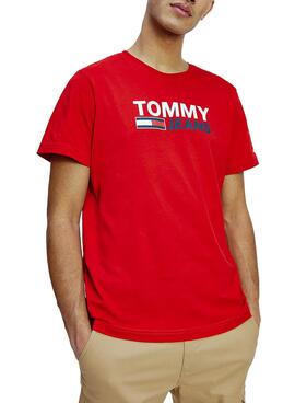 T-Shirt Tommy Jeans Corp Logo Vermelho para Homem