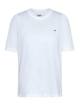 T-Shirt Tommy Jeans Slim com babados Branco Mulher