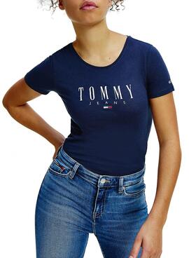 T-Shirt Tommy Jeans Essential Logo Azul Marinho Mulher