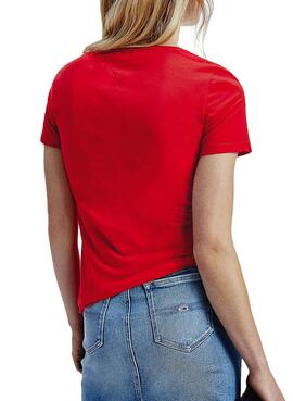T-Shirt Tommy Jeans Essential Logo Vermelho Mulher