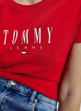T-Shirt Tommy Jeans Essential Logo Vermelho Mulher