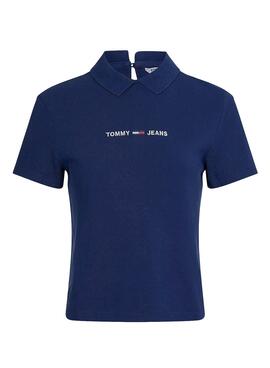 Polo Tommy Jeans Linear Logo Azul Marinho para Mulher