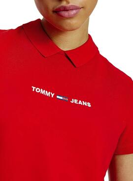 Polo Tommy Jeans Linear Logo Vermelho para Mulher