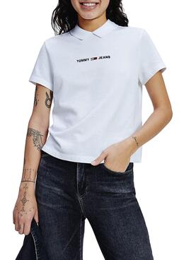 Polo Tommy Jeans Linear Logo Branco para Mulher