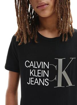 T-Shirt Calvin Klein Hybrid Logo Preto para Menino