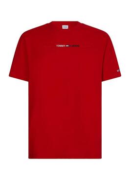 T-Shirt Tommy Jeans Linear Logo Vermelho para Homem