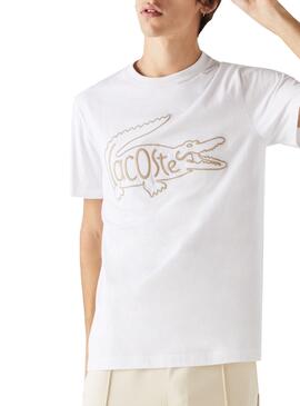 T-Shirt Lacoste Logo Oversize Branco para Homem