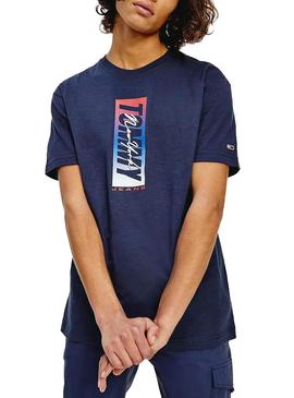 T-Shirt Tommy Jeans Vertical Front Logo Azul Marinho