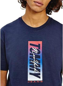 T-Shirt Tommy Jeans Vertical Front Logo Azul Marinho