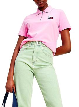 Polo Tommy Jeans Badge rosa claro para Mulher