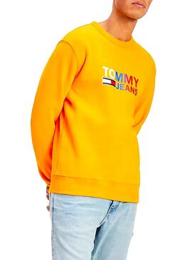 Sweat Tommy Jeans Logo Crew Amarelo Homem