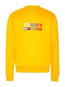 Sweat Tommy Jeans Logo Crew Amarelo Homem