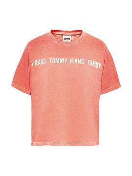 T-Shirt Tommy Jeans Cropped Rosa para Mulher