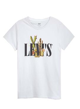 T-Shirt Levis Cactus 90S Serif Logo Branco Mulher