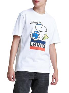 T-Shirt Levis Snoopy Logo Branco Relaxado Homem