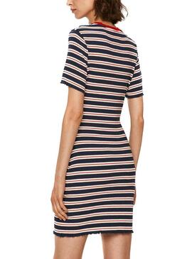 Vestido Tommy Jeans Striped Azul Marinho para Mulher