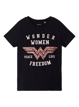 T-Shirt Name It Wonderwomen Preto para Menina