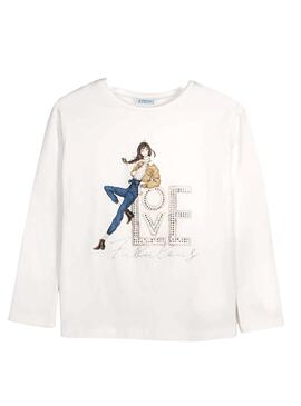 T-Shirt Mayoral Love Branco para Menina