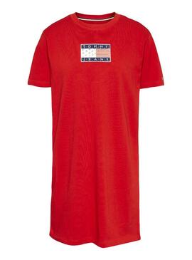 Vestido T-Shirt Tommy Jeans Logo Vermelho para Mulher