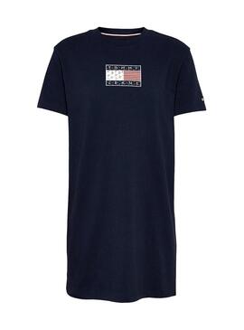 Vestido T-Shirt Tommy Jeans Logo Azul Marinho Mulher