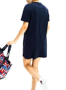 Vestido T-Shirt Tommy Jeans Logo Azul Marinho Mulher