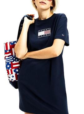 Vestido T-Shirt Tommy Jeans Logo Azul Marinho Mulher