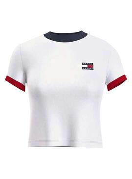 T-Shirt Tommy Jeans Ringer Branco para Mulher