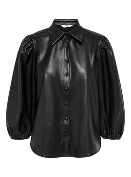 Camisa Only Jil Faux Leather Preto para Mulher