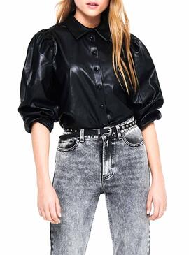 Camisa Only Jil Faux Leather Preto para Mulher