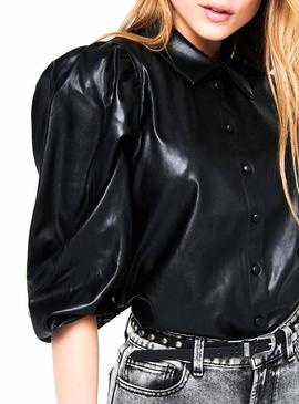 Camisa Only Jil Faux Leather Preto para Mulher