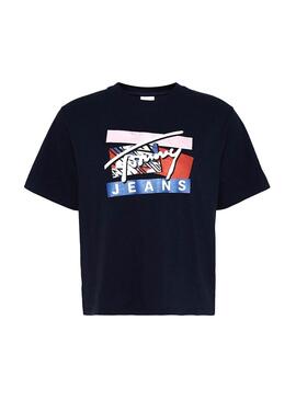 T-Shirt Tommy Jeans Signature Logo Azul Mulher