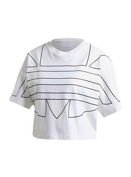 T-Shirt Adidas Trefoil Grande Crop Branco para Mulher