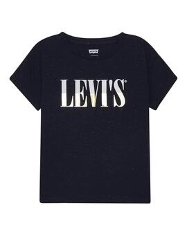 T-Shirt Levis Logotipo brilhante Azul Marinho para Menina