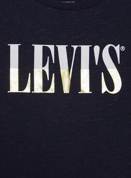 T-Shirt Levis Logotipo brilhante Azul Marinho para Menina
