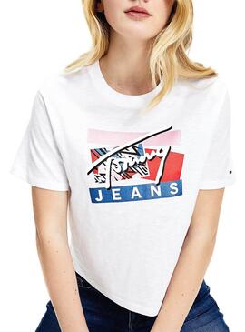 T-Shirt Tommy Jeans Signature Logo Branco Mulher