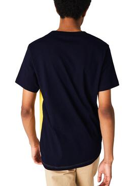 T-Shirt Lacoste Color Block Azul Marinho para Homem