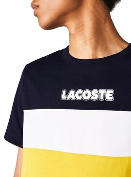 T-Shirt Lacoste Color Block Azul Marinho para Homem