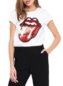 T-Shirt Only Rolling Stones Branco para Mulher
