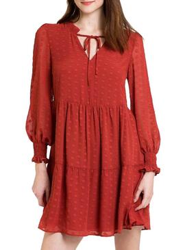 Vestido Tecido de bolinhas de terracota Naf Naf Mulher